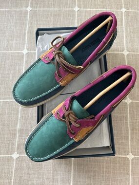 Men’s Sebago Teal, Pink & Tan Men's Boat Shoes